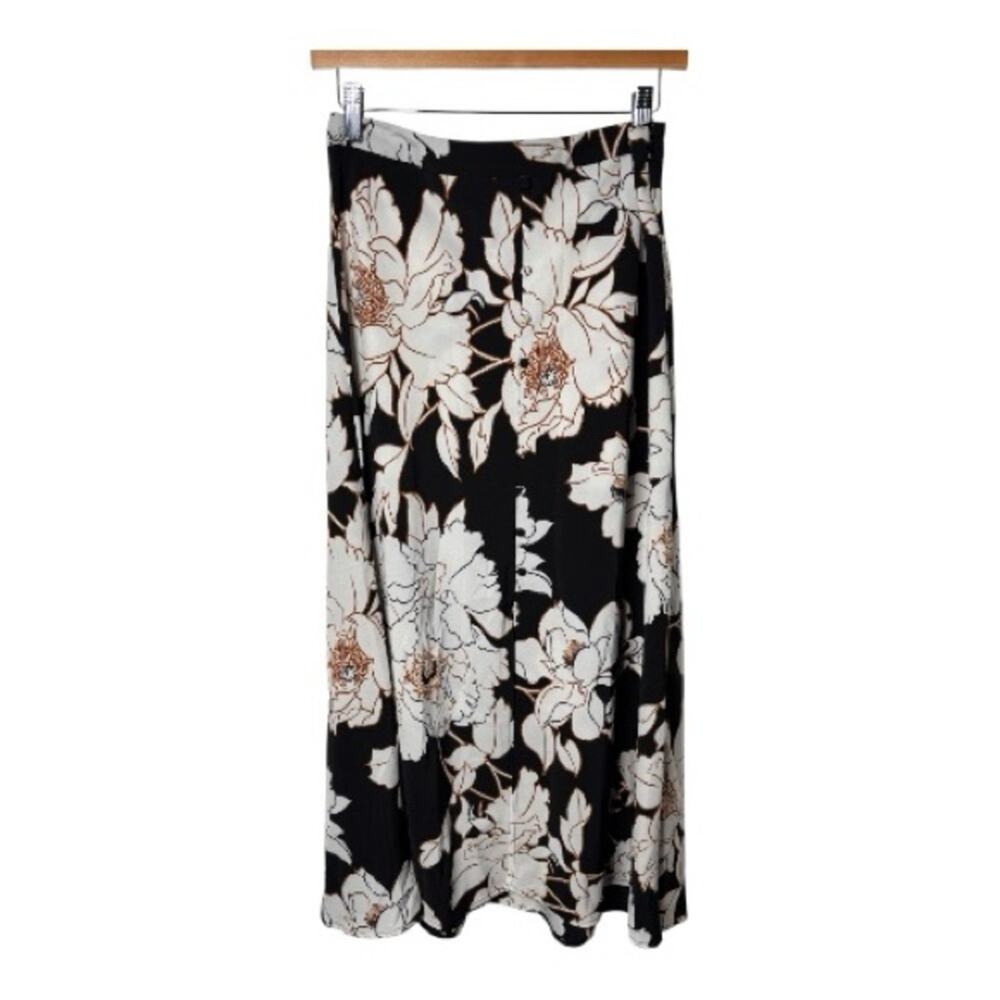 Apt 9 Black White Floral A Line Midi Skirt Button Front Polyester Medium